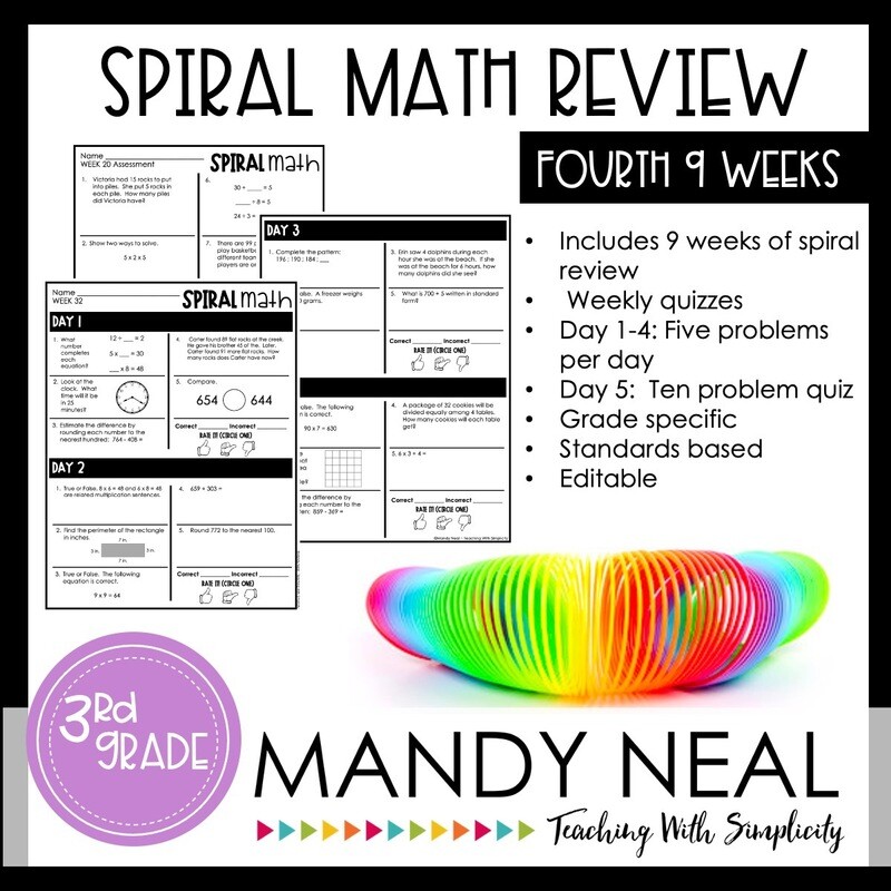 3rd Grade Math Review &amp; Quizzes | Homework | Morning Work | 4th QUARTER