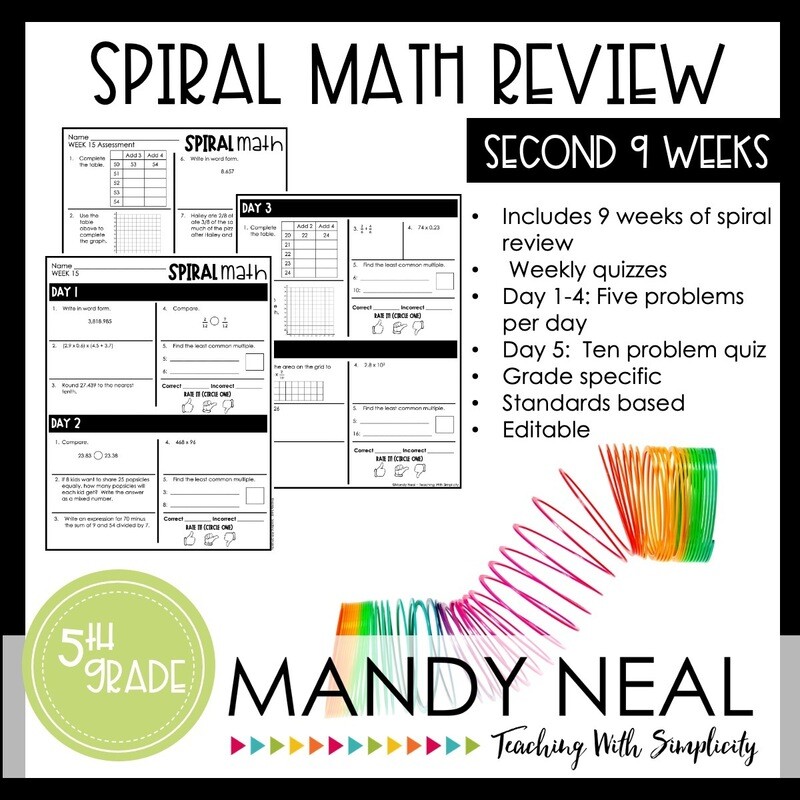 5th Grade Math Review &amp; Quizzes | Homework | Morning Work | 2nd QUARTER