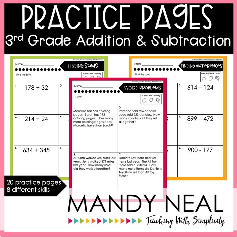 Third Grade Addition &amp; Subtraction Worksheets | Printable