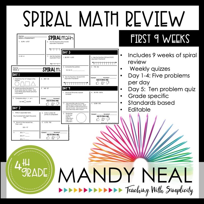 4th Grade Math Review &amp; Quizzes | Homework | Morning Work | 1st QUARTER