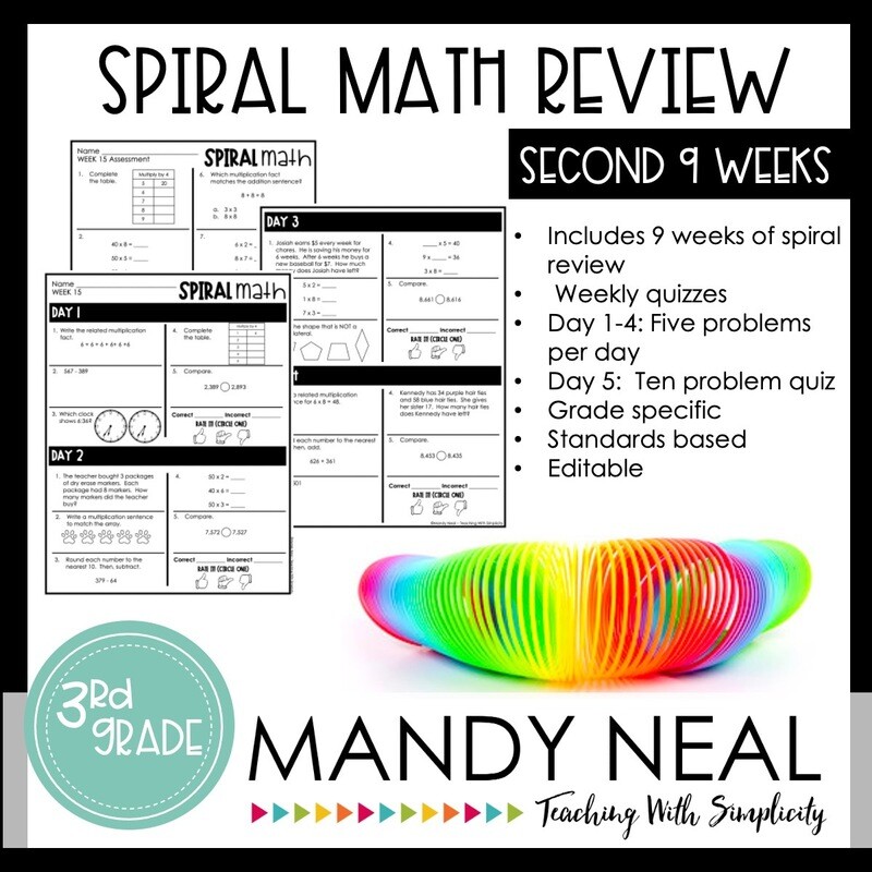 3rd Grade Math Review &amp; Quizzes | Homework | Morning Work | 2nd QUARTER