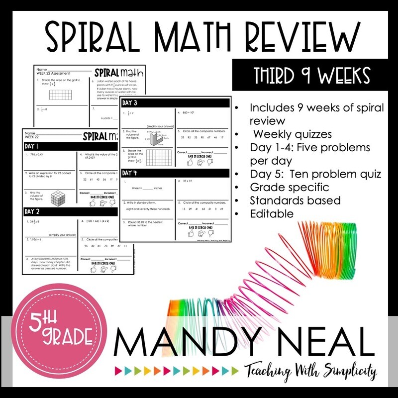 5th Grade Math Review &amp; Quizzes | Homework | Morning Work | 3rd QUARTER