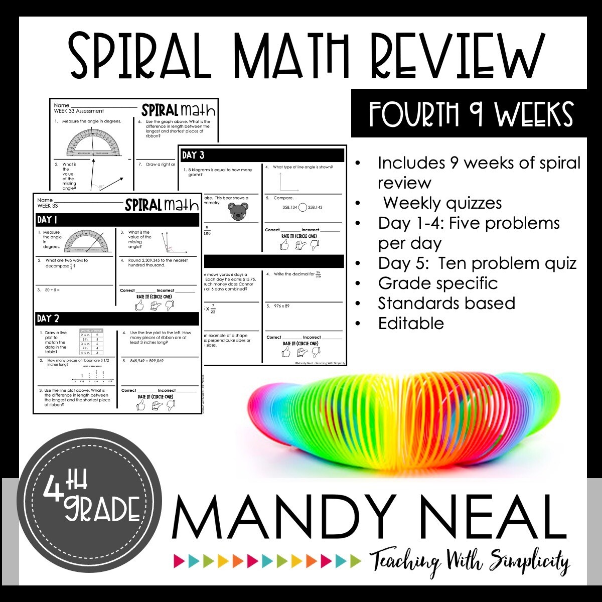 4th Grade Math Review & Quizzes | Homework | Morning Work | 4th QUARTER