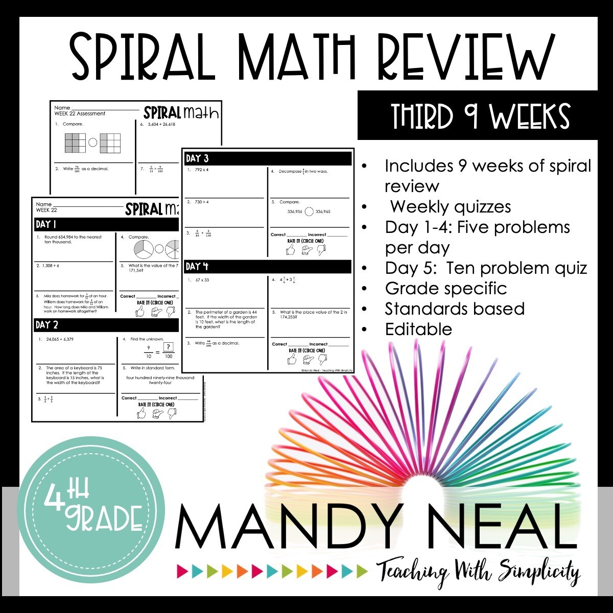 4th Grade Math Review & Quizzes | Homework | Morning Work | 3rd QUARTER