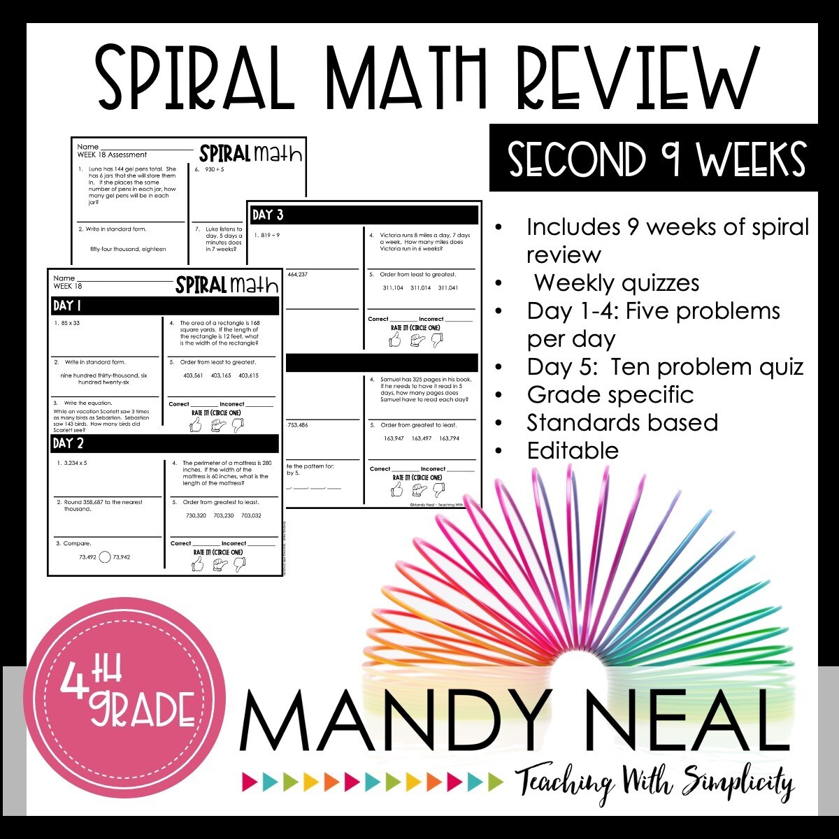 4th Grade Math Review & Quizzes | Homework | Morning Work | 2nd QUARTER