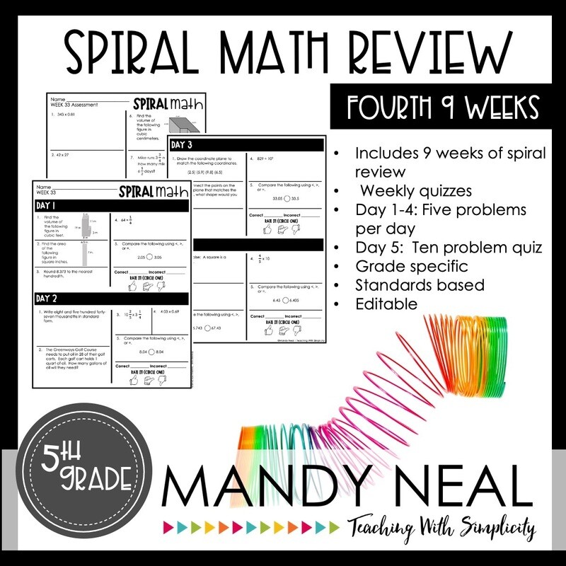 5th Grade Math Review &amp; Quizzes | Homework | Morning Work | 4th QUARTER