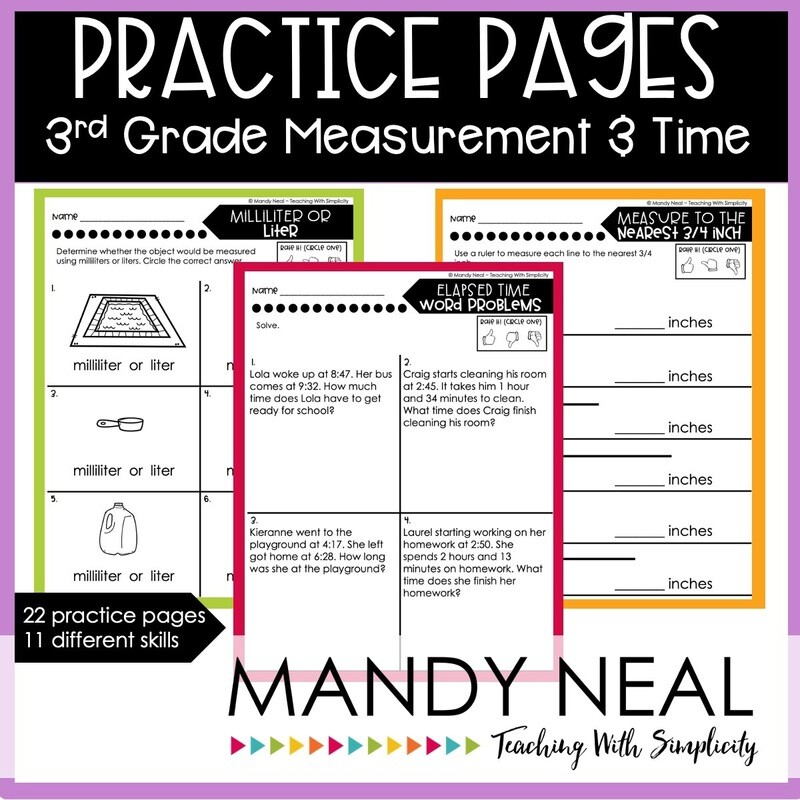 Third Grade Measurement &amp; Time Worksheets | Printable