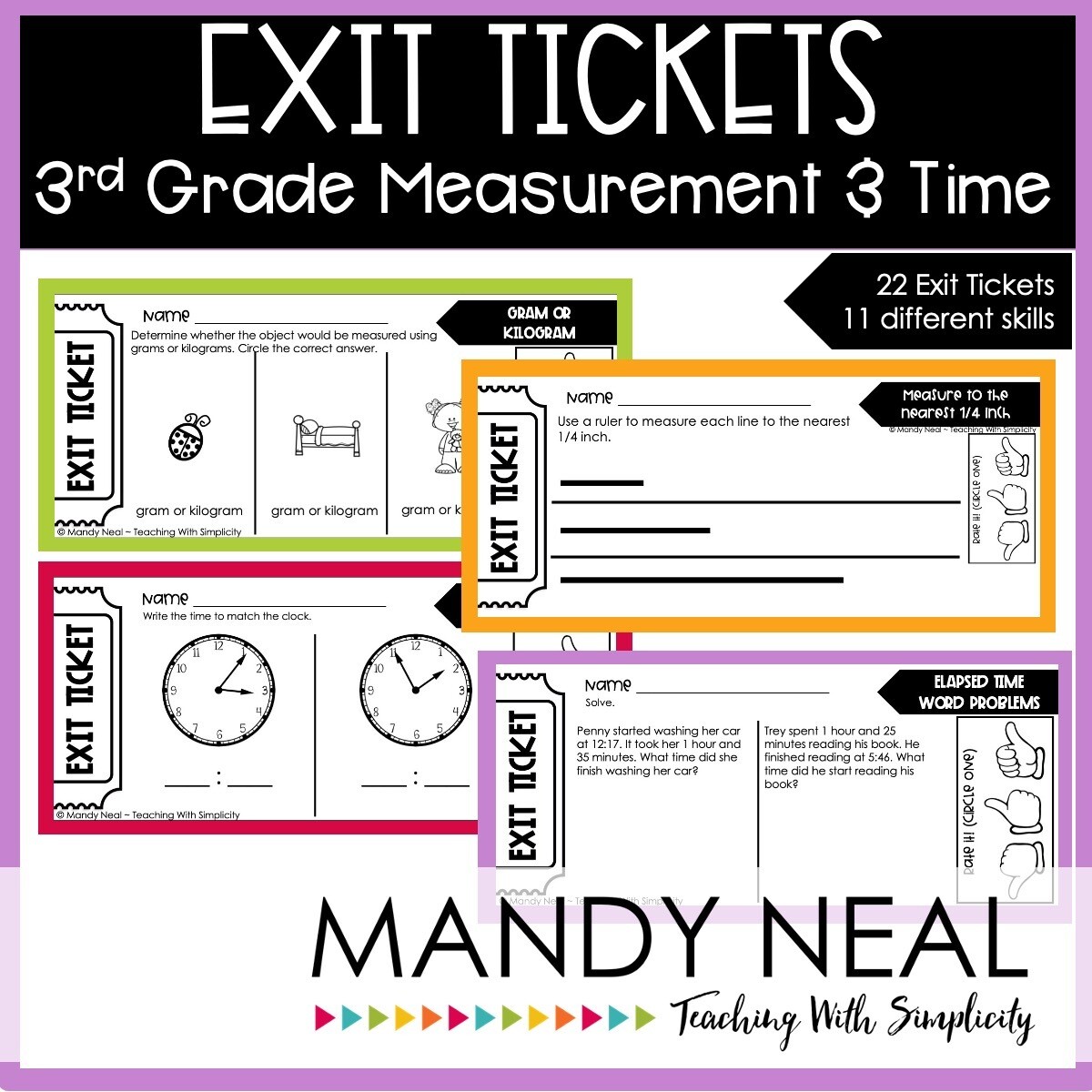 Third Grade Measurement & Time Exit Tickets | Printable