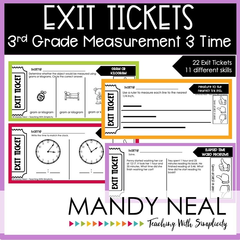 Third Grade Measurement &amp; Time Exit Tickets | Printable