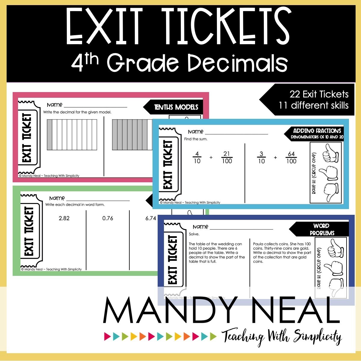 Fourth Grade Decimal Exit Tickets | Printable