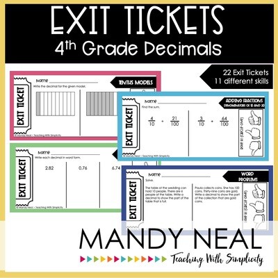 Fourth Grade Decimal Exit Tickets | Printable