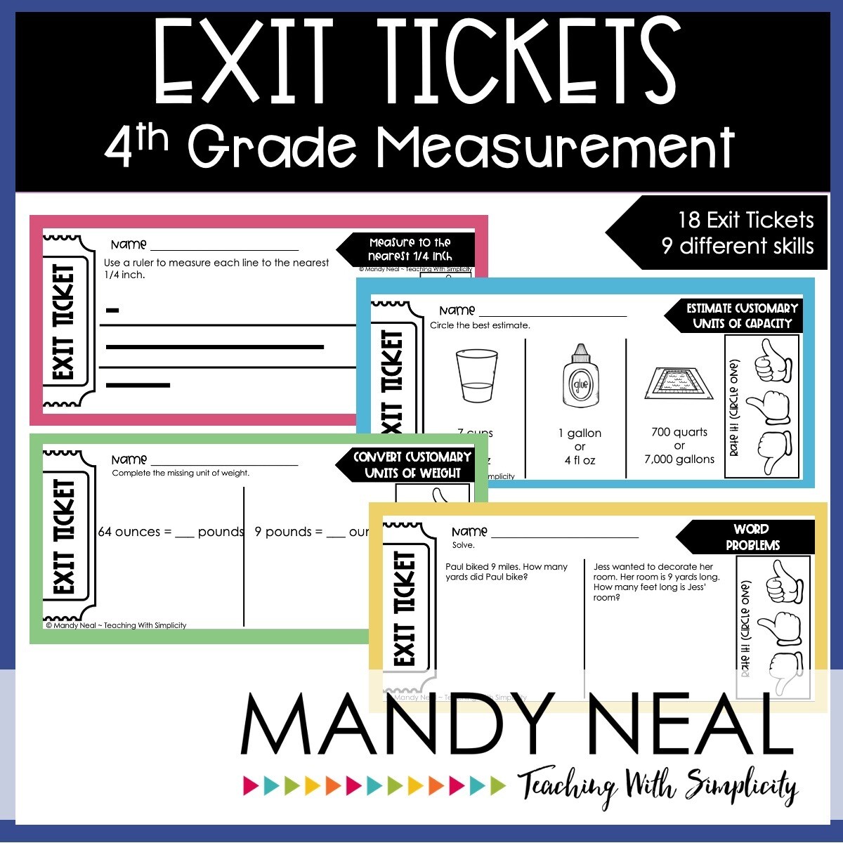Fourth Grade Measurement Exit Tickets | Printable