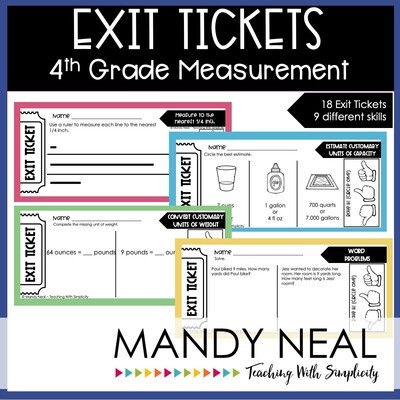Fourth Grade Measurement Exit Tickets | Printable
