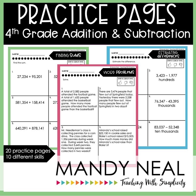 Fourth Grade Addition &amp; Subtraction Worksheets | Printable