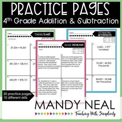 Fourth Grade Addition & Subtraction Worksheets | Printable