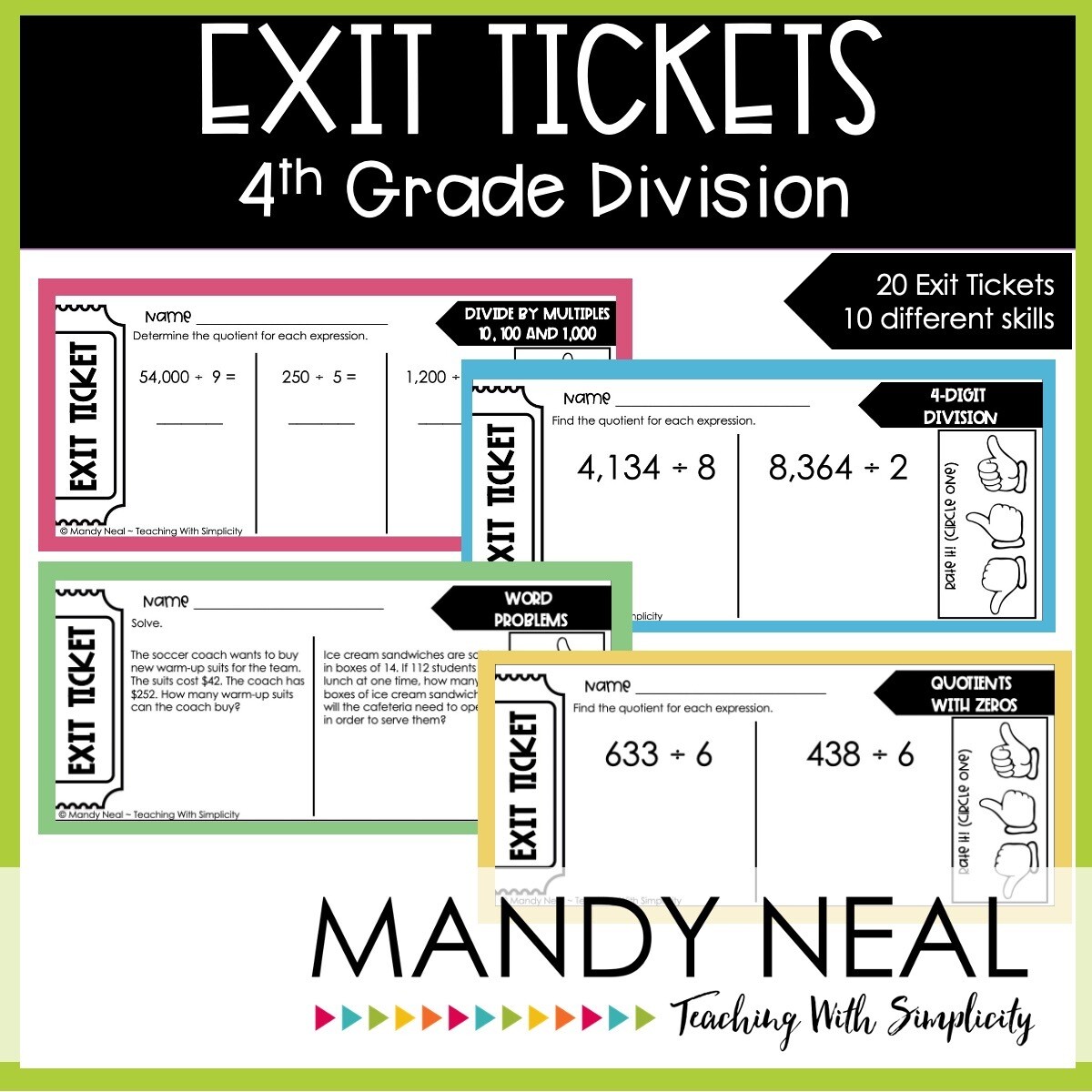 Fourth Grade Division Exit Tickets | Printable