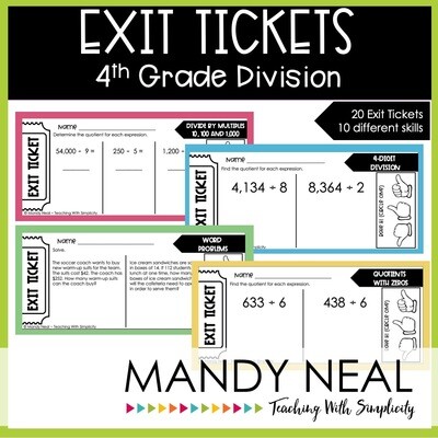 Fourth Grade Division Exit Tickets | Printable
