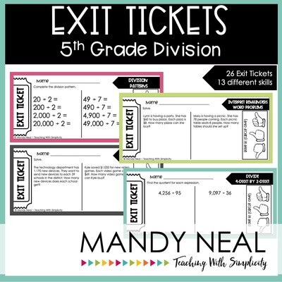 Fifth Grade Division Exit Tickets | Printable