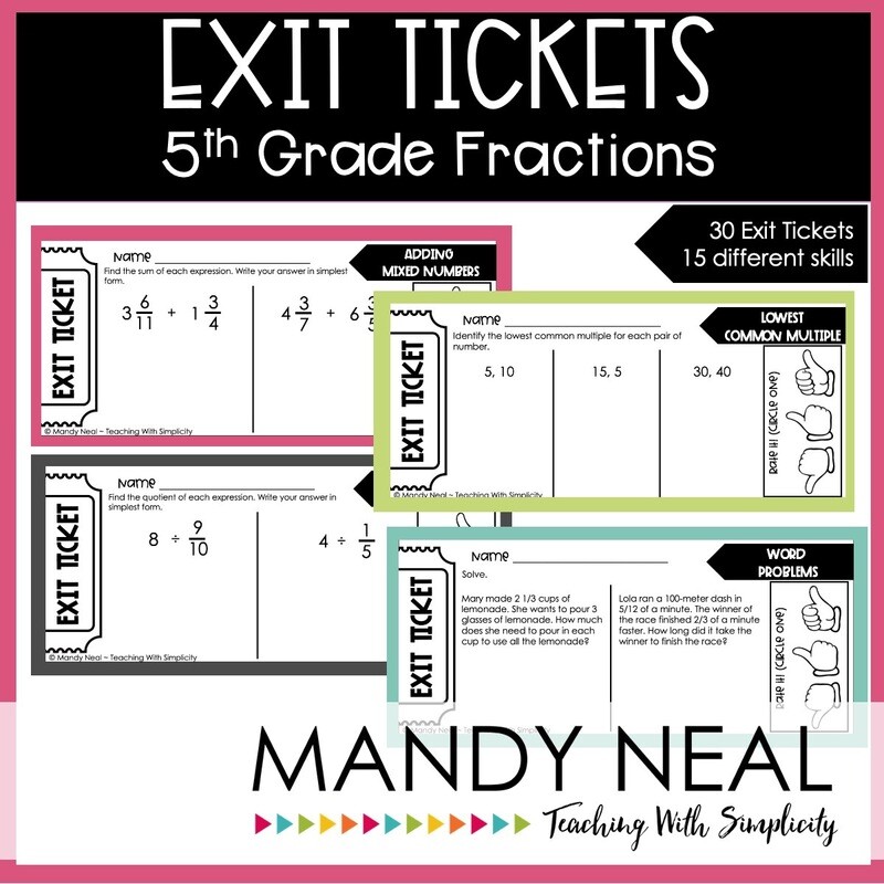 Fifth Grade Fraction Exit Tickets | Printable