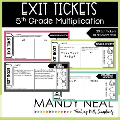 Fifth Grade Multiplication Exit Tickets | Printable