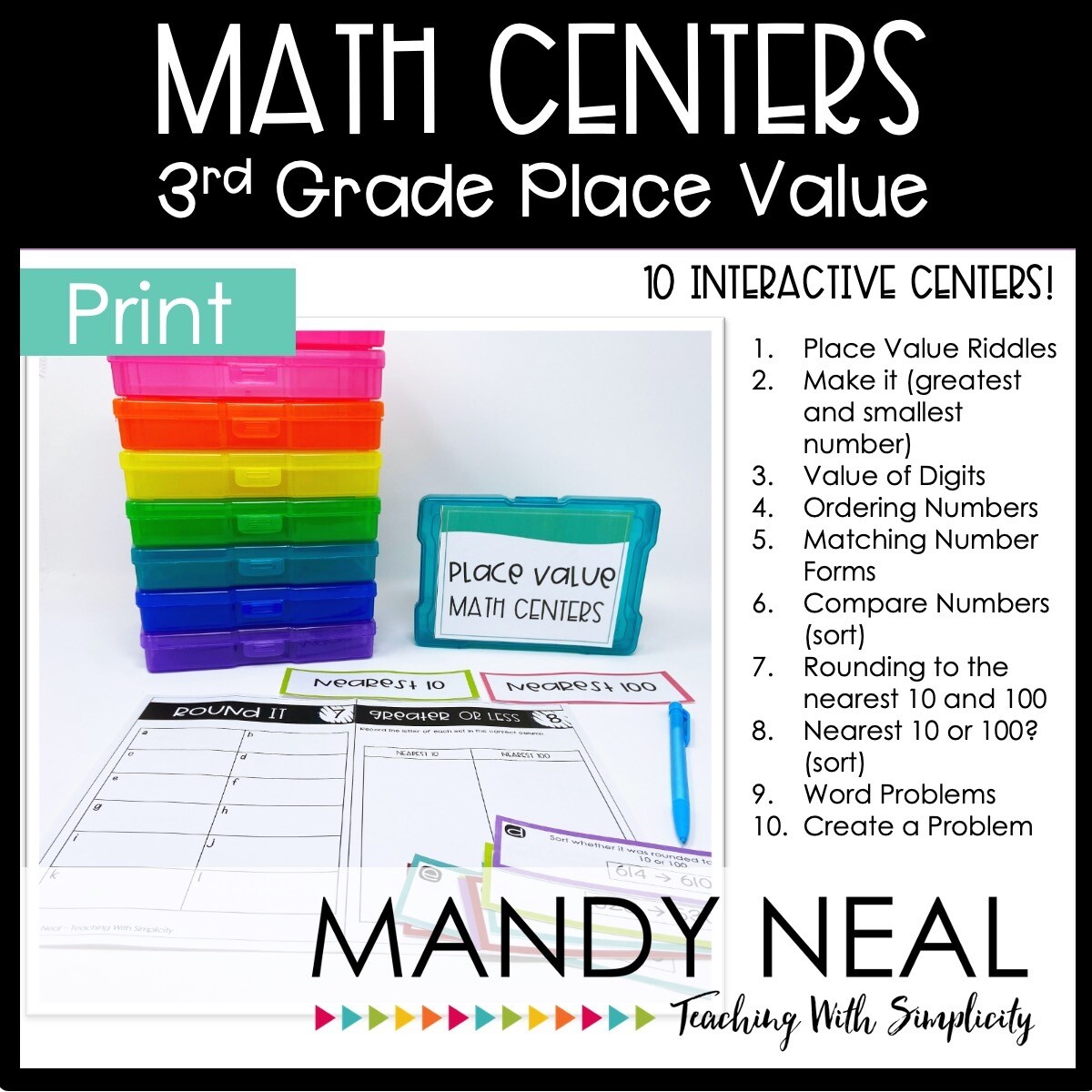 Third Grade Place Value Math Center | Printable