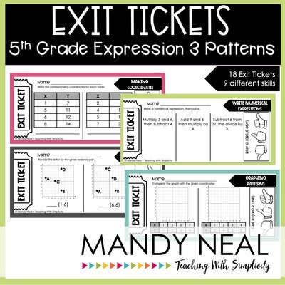 Fifth Grade Expressions and Patterns Exit Tickets | Printable