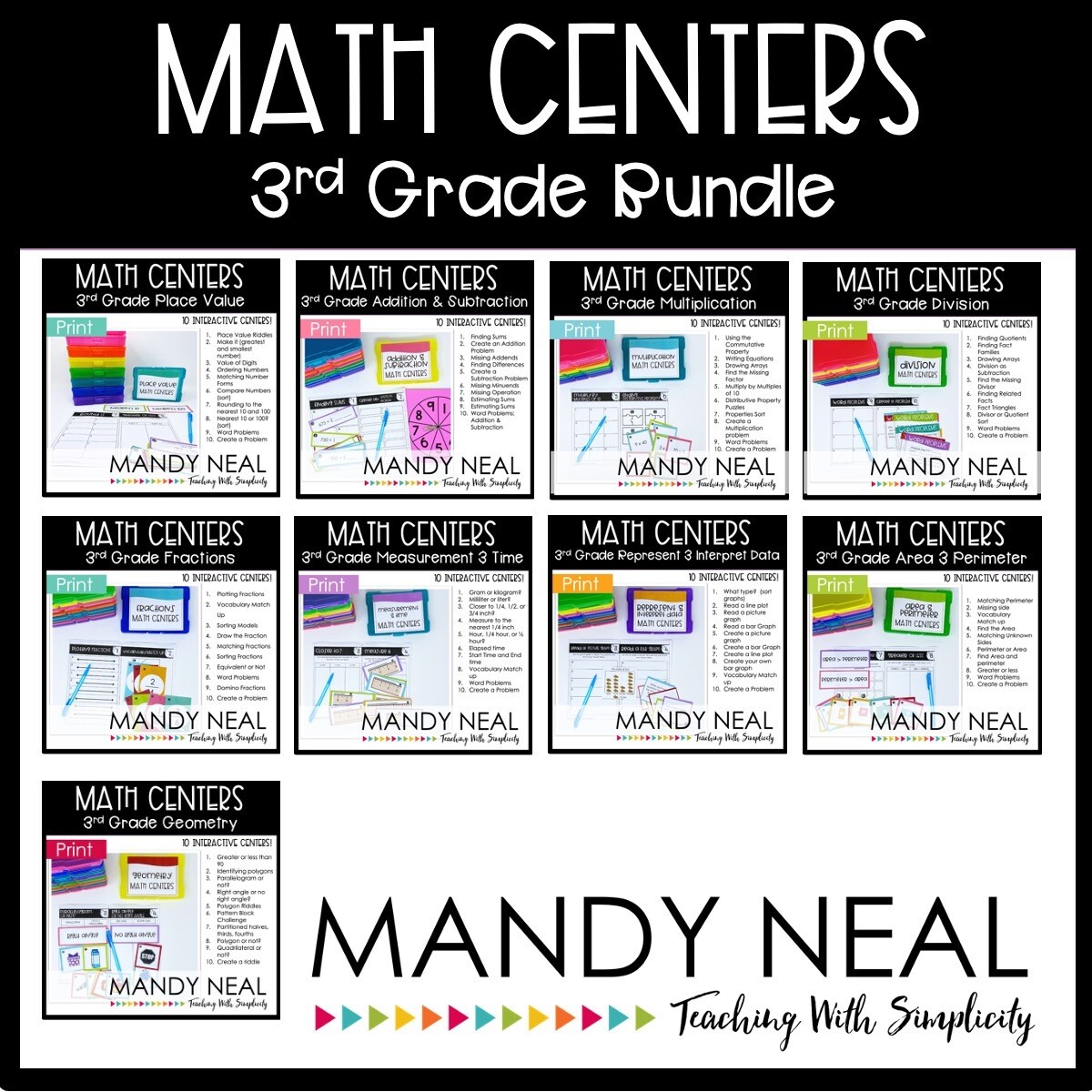 3rd Grade Math Centers Year Long Bundle