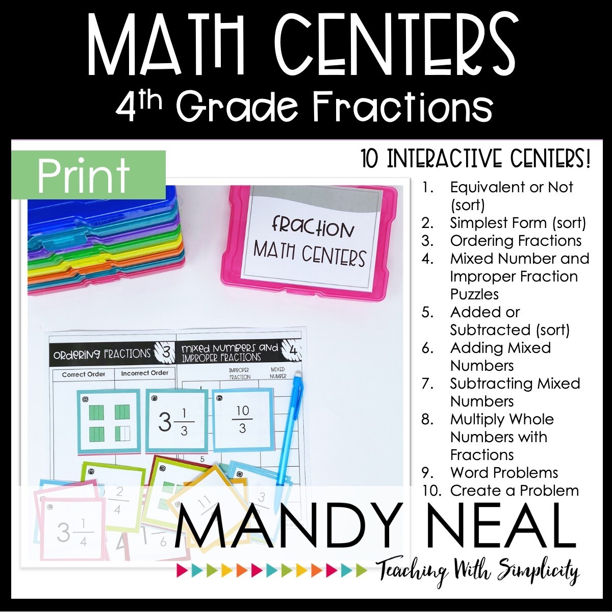Fourth Grade Fraction Math Centers | Printable