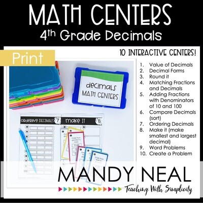 Fourth Grade Decimal Math Centers | Printable