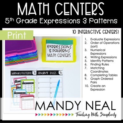 Fifth Grade Expressions and Patterns Math Centers | Printable