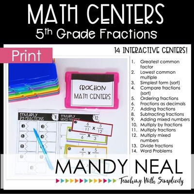 Fifth Grade Fractions Math Centers | Printable