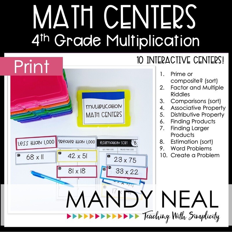 Fourth Grade Multiplication Math Centers | Printable