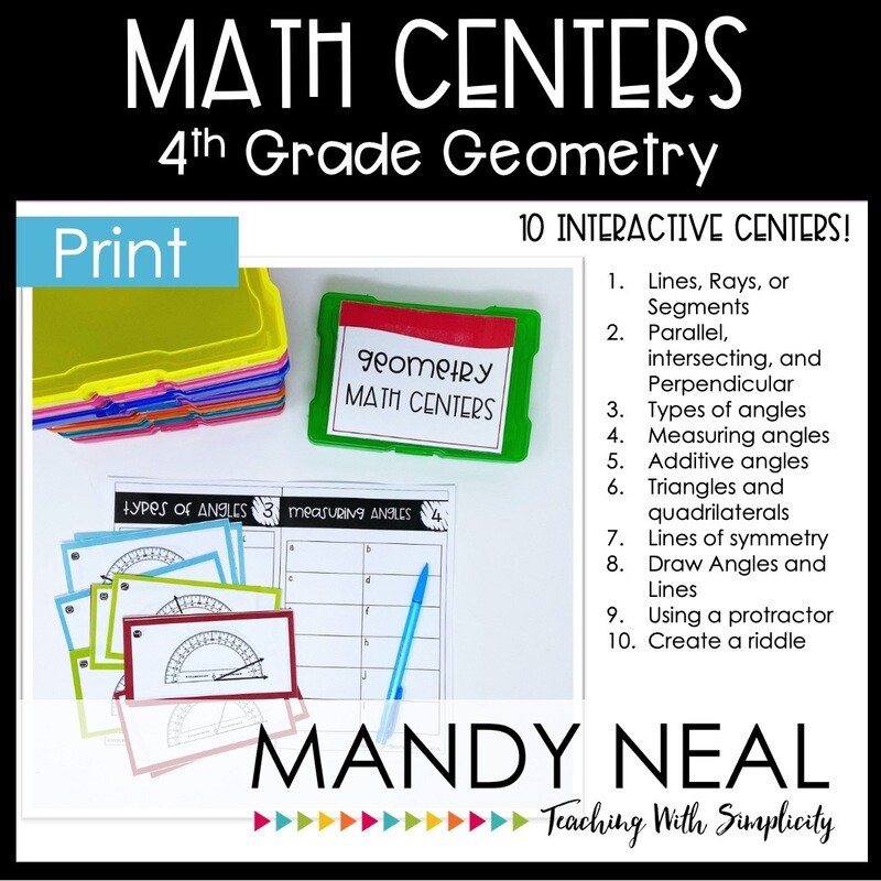 Fourth Grade Geometry Math Centers | Printable