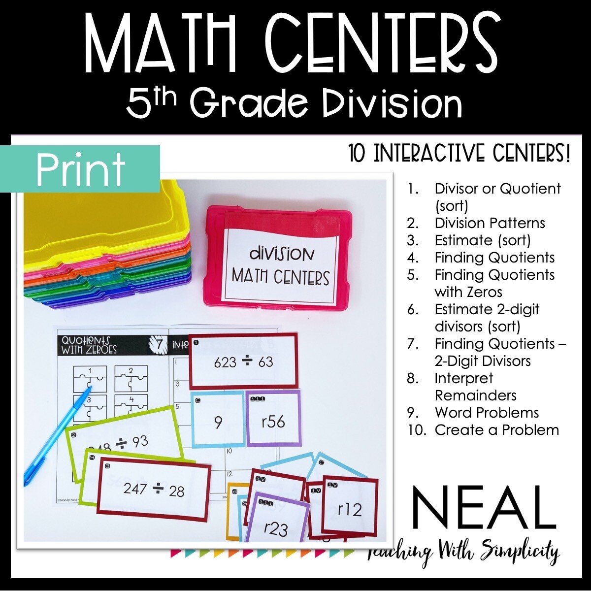 Fifth Grade Division Math Centers | Printable