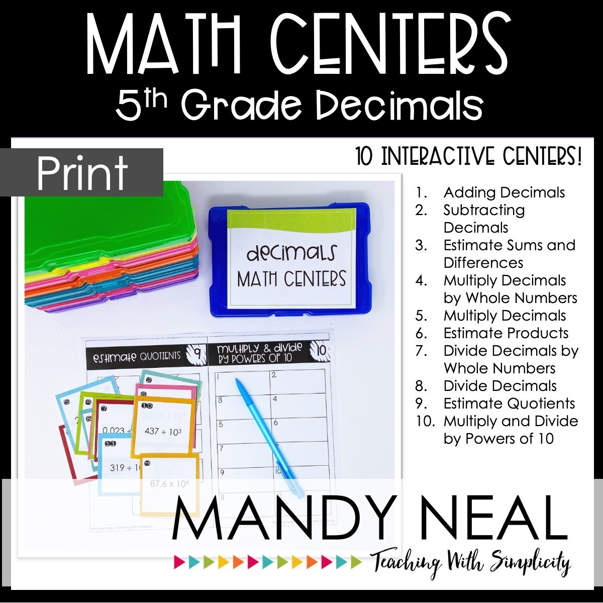 Fifth Grade Decimal Math Centers | Printable