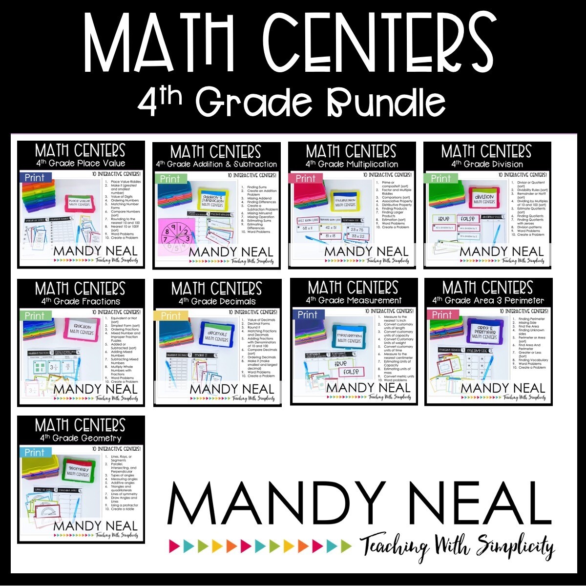Fourth Grade Math Centers Bundle | Printable