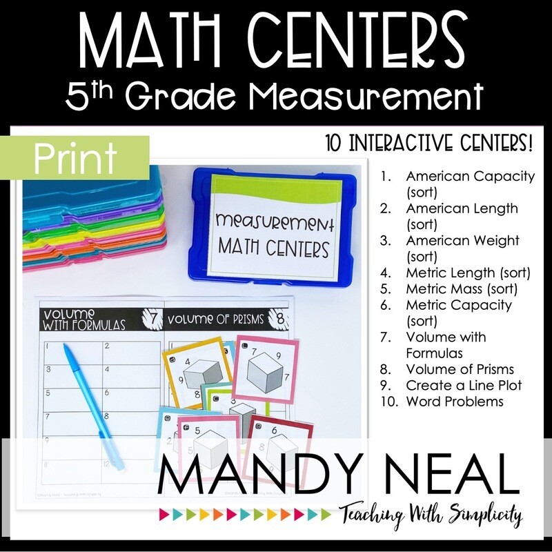 Fifth Grade Measurement Math Centers | Printable
