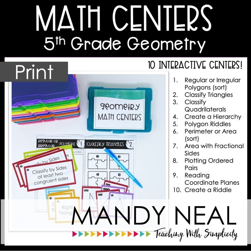 Fifth Grade Geometry Math Centers | Printable