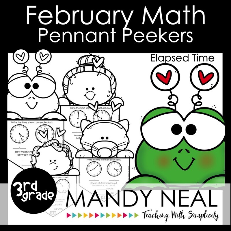 Third Grade February and Valentine&#39;s Day Craft Activity for Math | Elapsed Time
