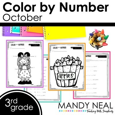 October Color By Number for 3rd Grade Math