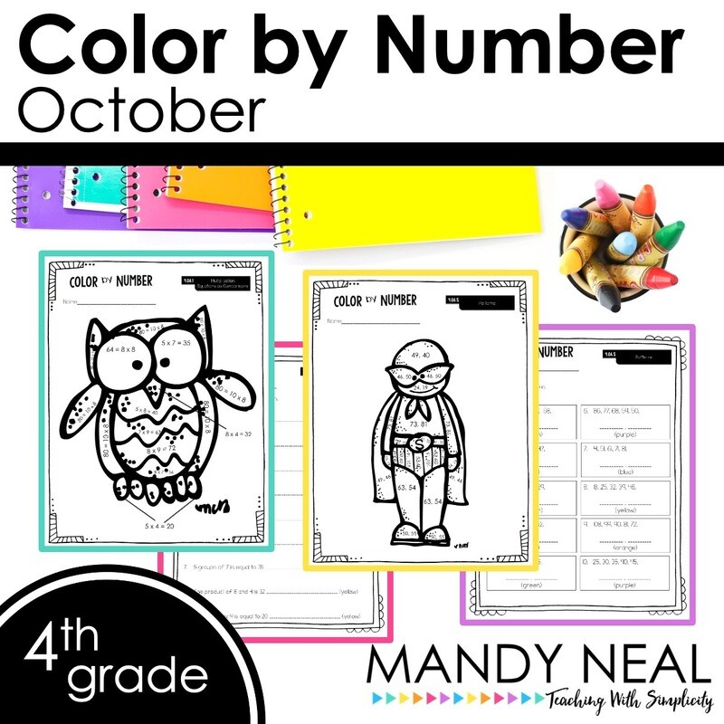 October Color By Number for 4th Grade Math