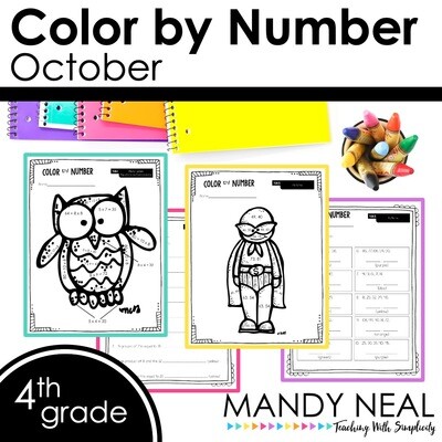 October Color By Number for 4th Grade Math