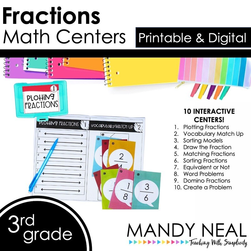 Third Grade Fraction Center | Printable &amp; Digital