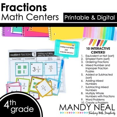 Fourth Grade Fraction Math Centers | Printable & Digital