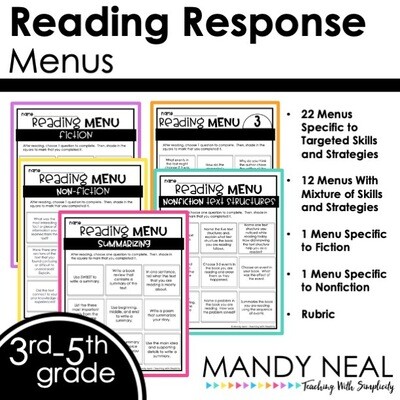 Reading Response Menus, Journals, and Activities for Independent Reading