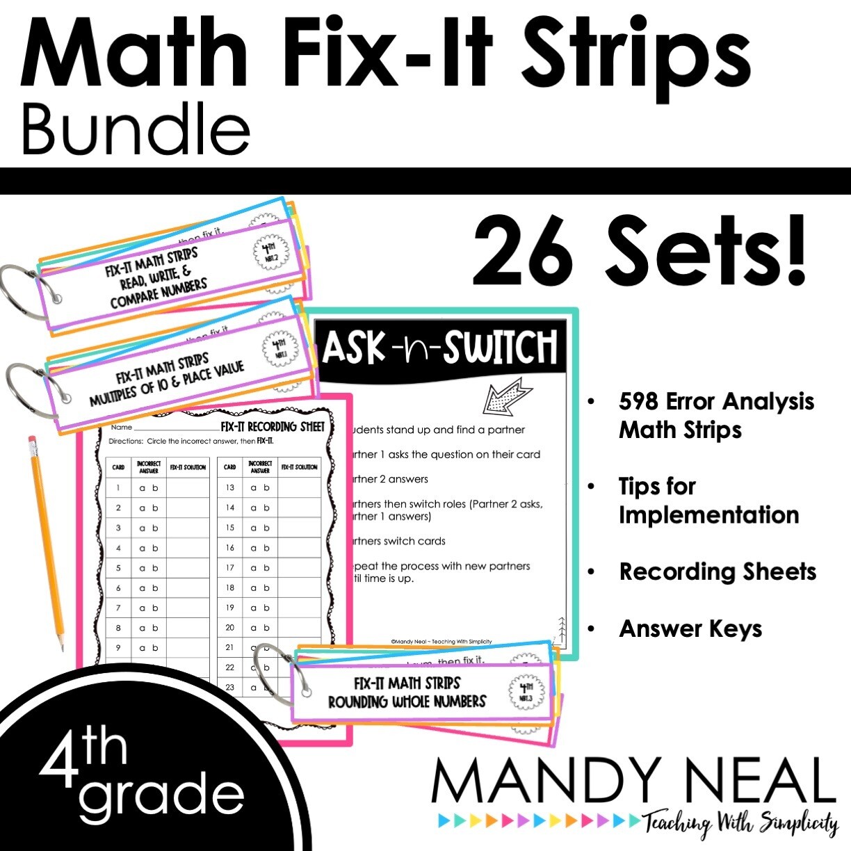 4th Grade Math Error Analysis Task Cards | Games | Centers Bundle