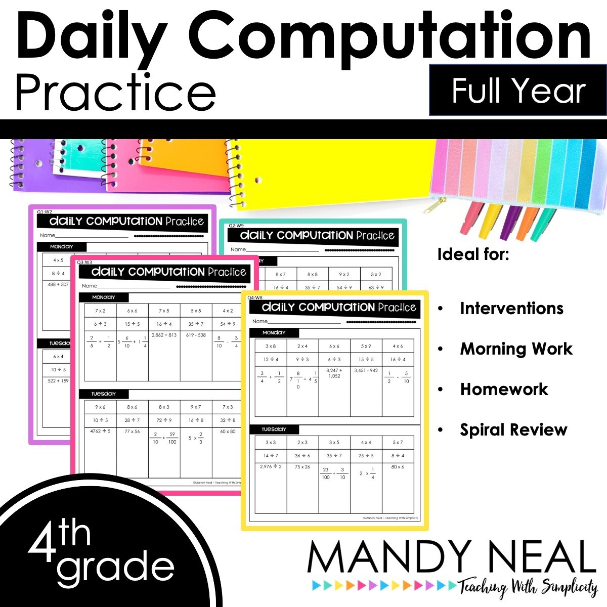 4th Grade Daily Computation Math Practice/ Spiral Review /Homework Practice