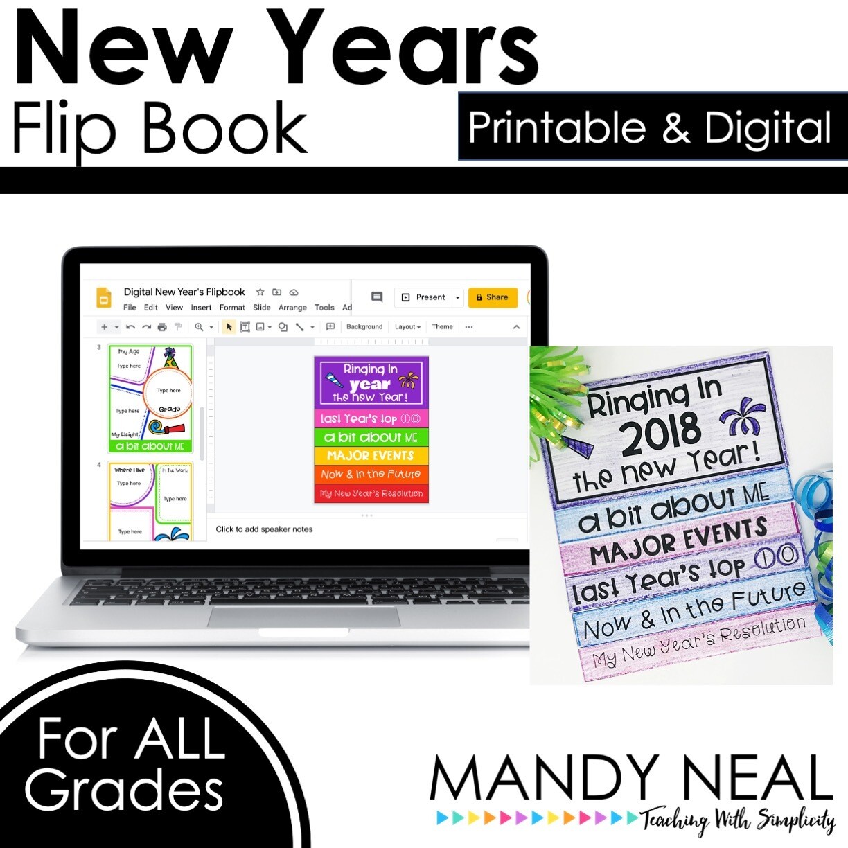 New Years 2024 Activities Flip Book | Printable + Digital
