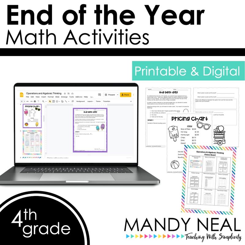 Fourth Grade End of the Year Math Activities | Games