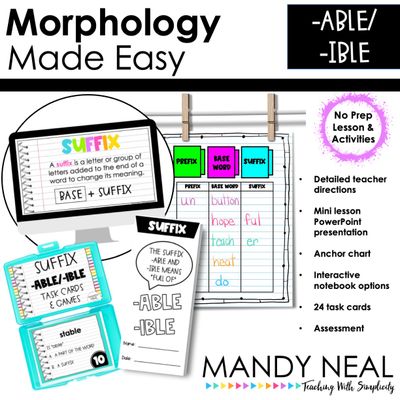 Suffix Lesson and Activities for -able and -ible
